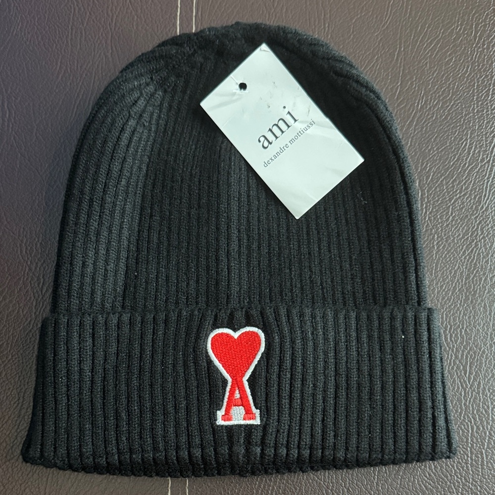 Inspired Ami Kids Black Knit Hat with Red Heart